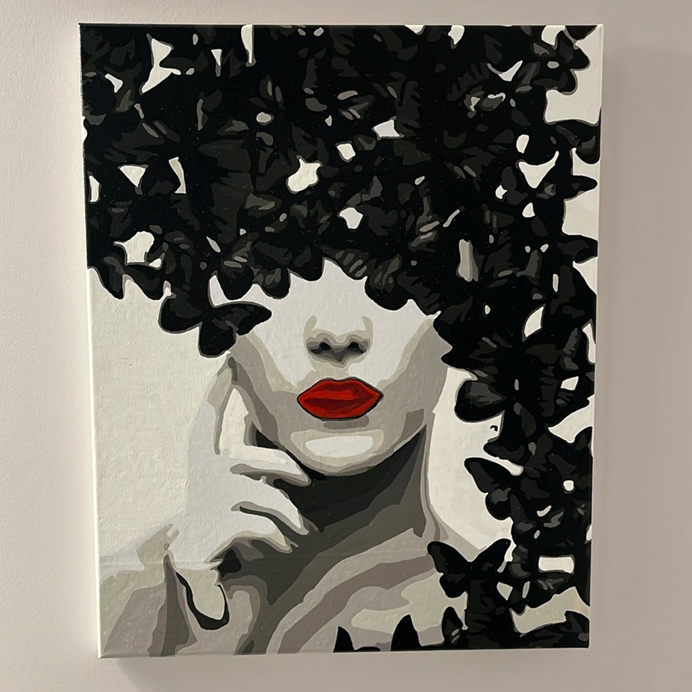 Butterfly woman paint #2 already framed ready to hang.
